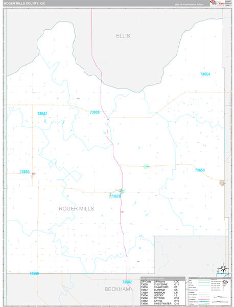 Roger Mills County, OK Wall Map